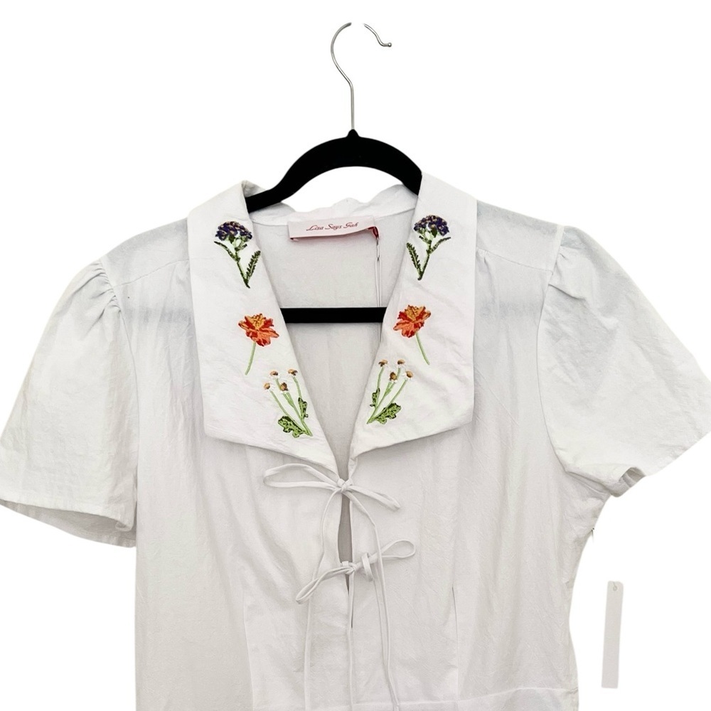 Lisa Says Gah White Alexa Shirtdress Mini Dress in Flower Bouquet NWT Large - Picture 5 of 11